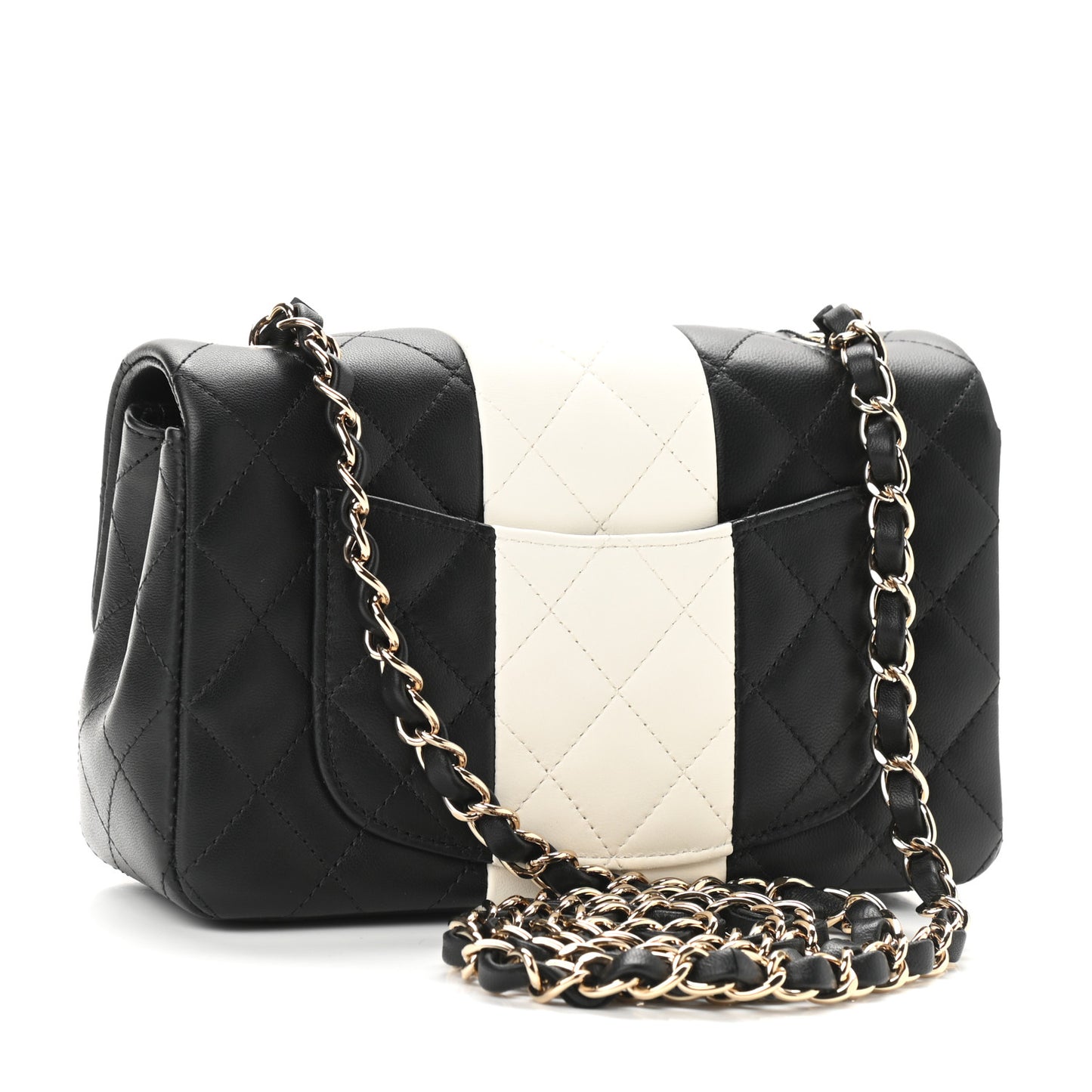 Lambskin Quilted Mini Rectangular Flap Black White