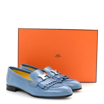 Hermes Goatskin Womens Royal Loafers 35 Bleu Faience 10 of 10