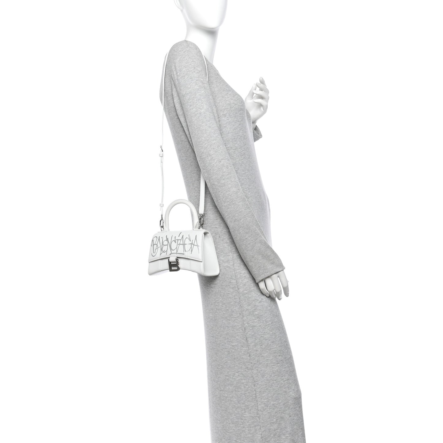 Box Calfskin Graffiti Logo Hourglass Top Handle Bag XS White Light Silver