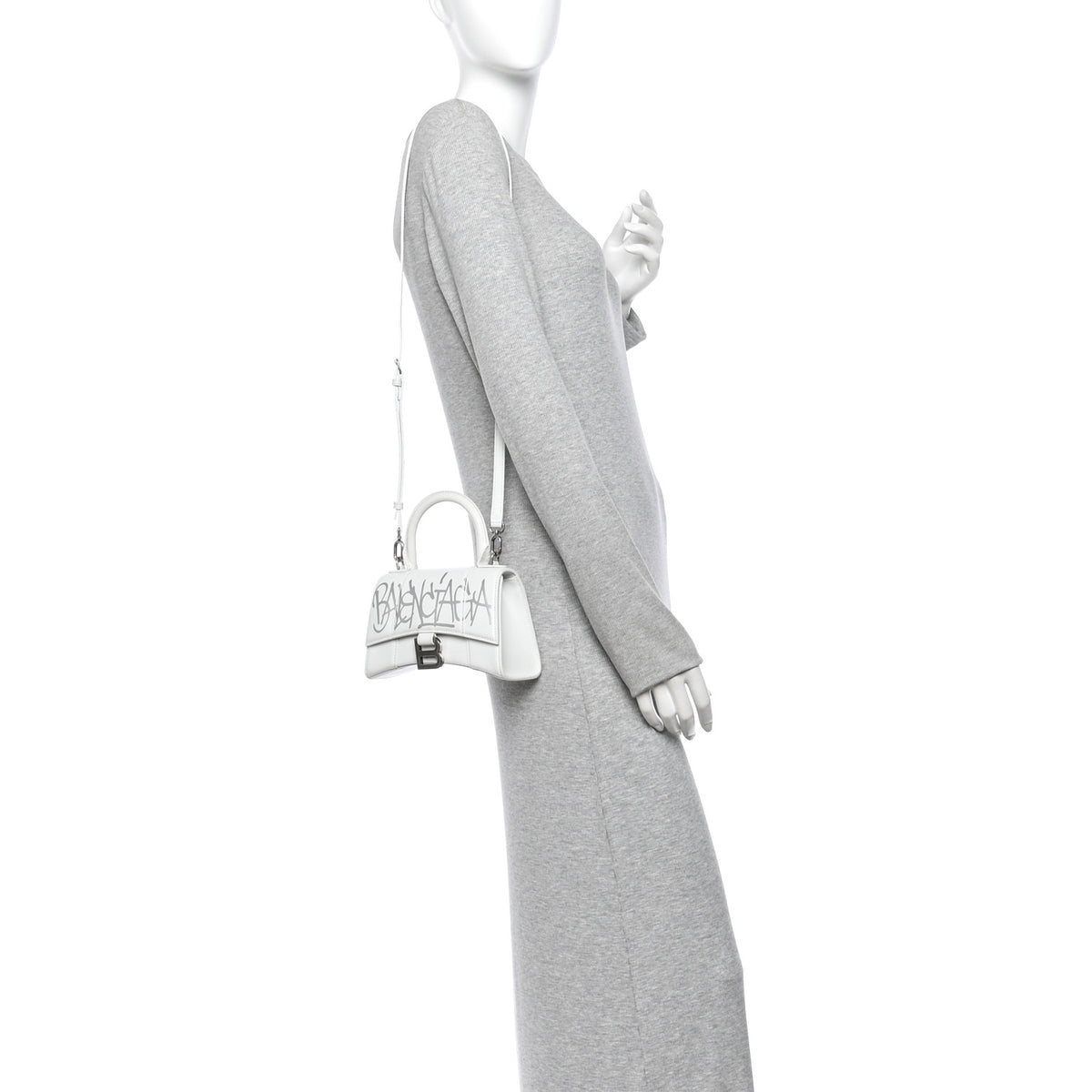 Balenciaga Box Calfskin Graffiti Logo Hourglass Top Handle Bag XS White Light Silver 2 of 9