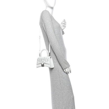 Balenciaga Box Calfskin Graffiti Logo Hourglass Top Handle Bag XS White Light Silver 2 of 9