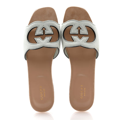 Gucci Kid Scamosciato Interlocking G Cut Out Slide Sandals 37 Salvy Green 2 of 9