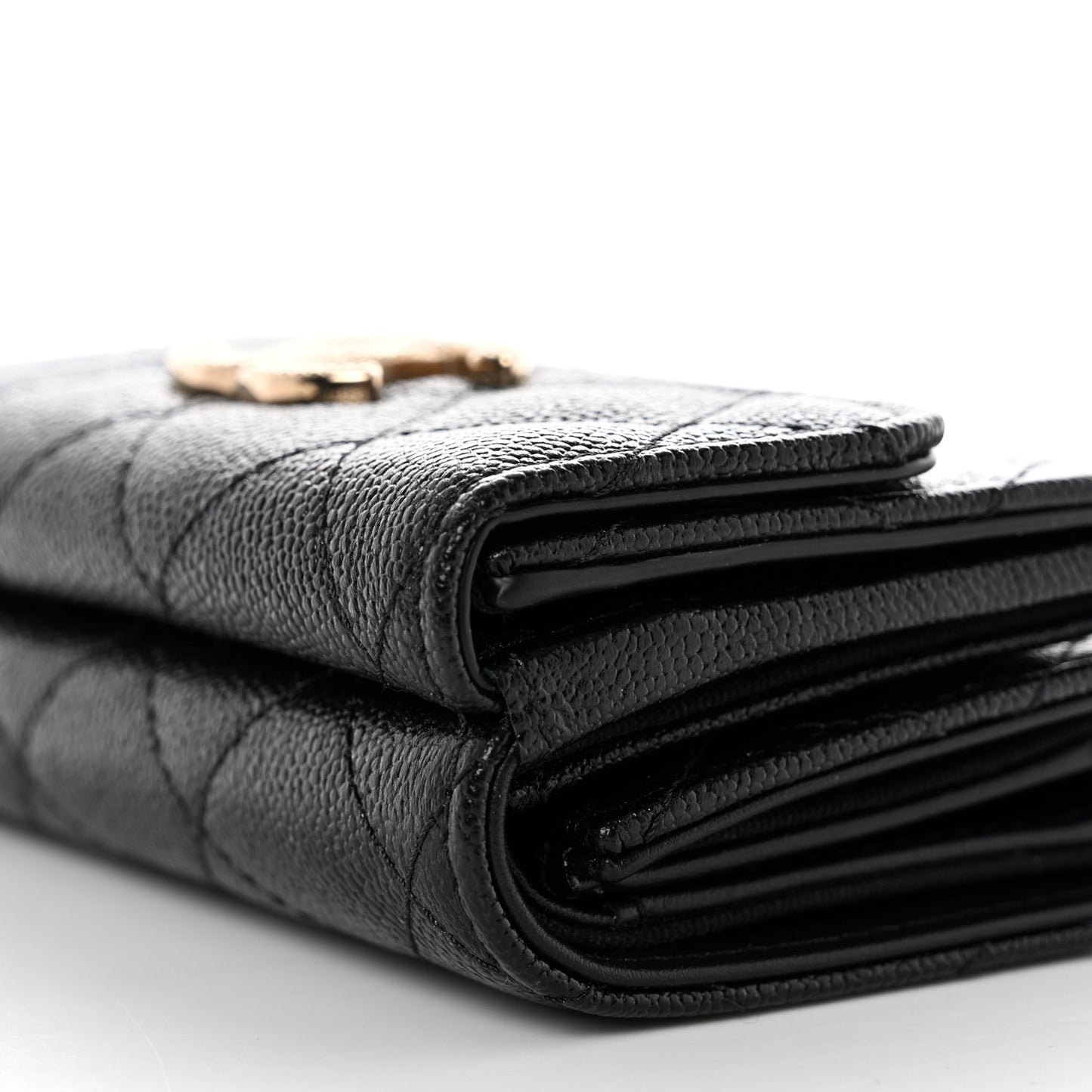 Caviar Quilted Studded CC Double Flap Wallet Black