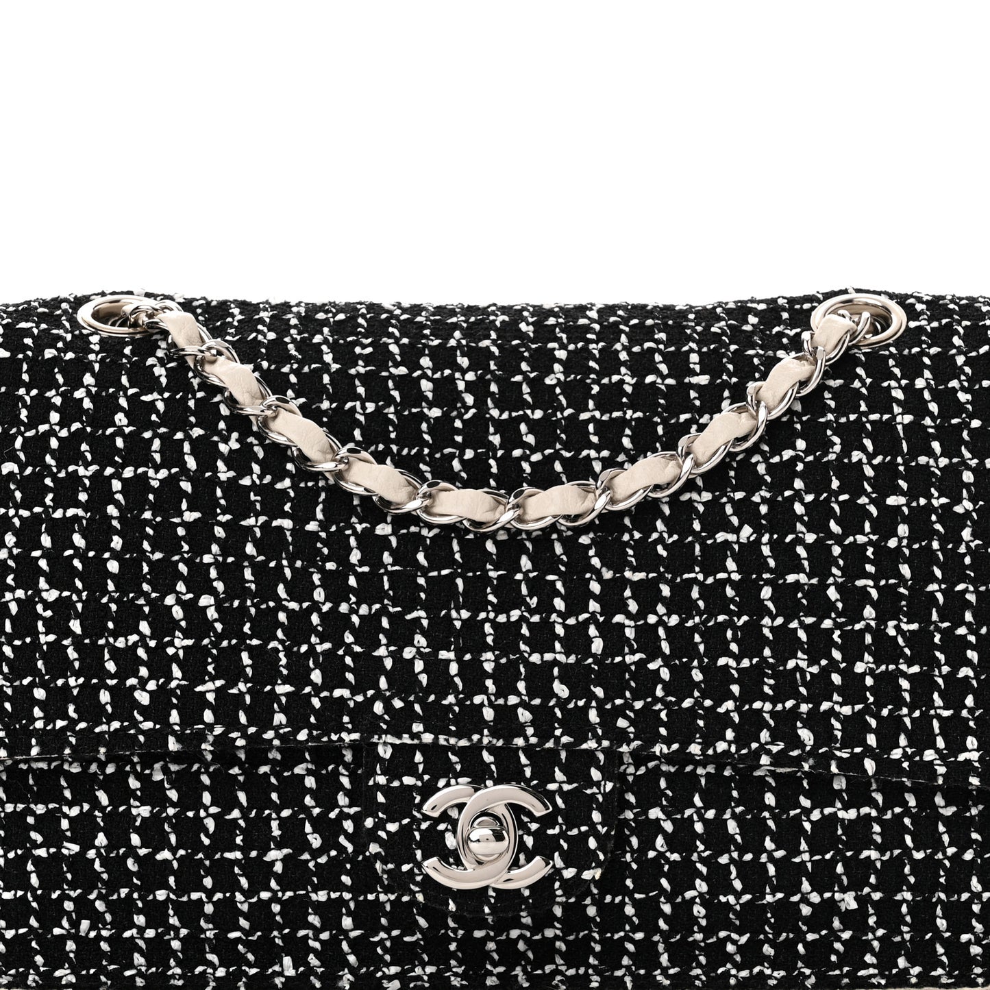 Tweed Medium Single Flap Black White