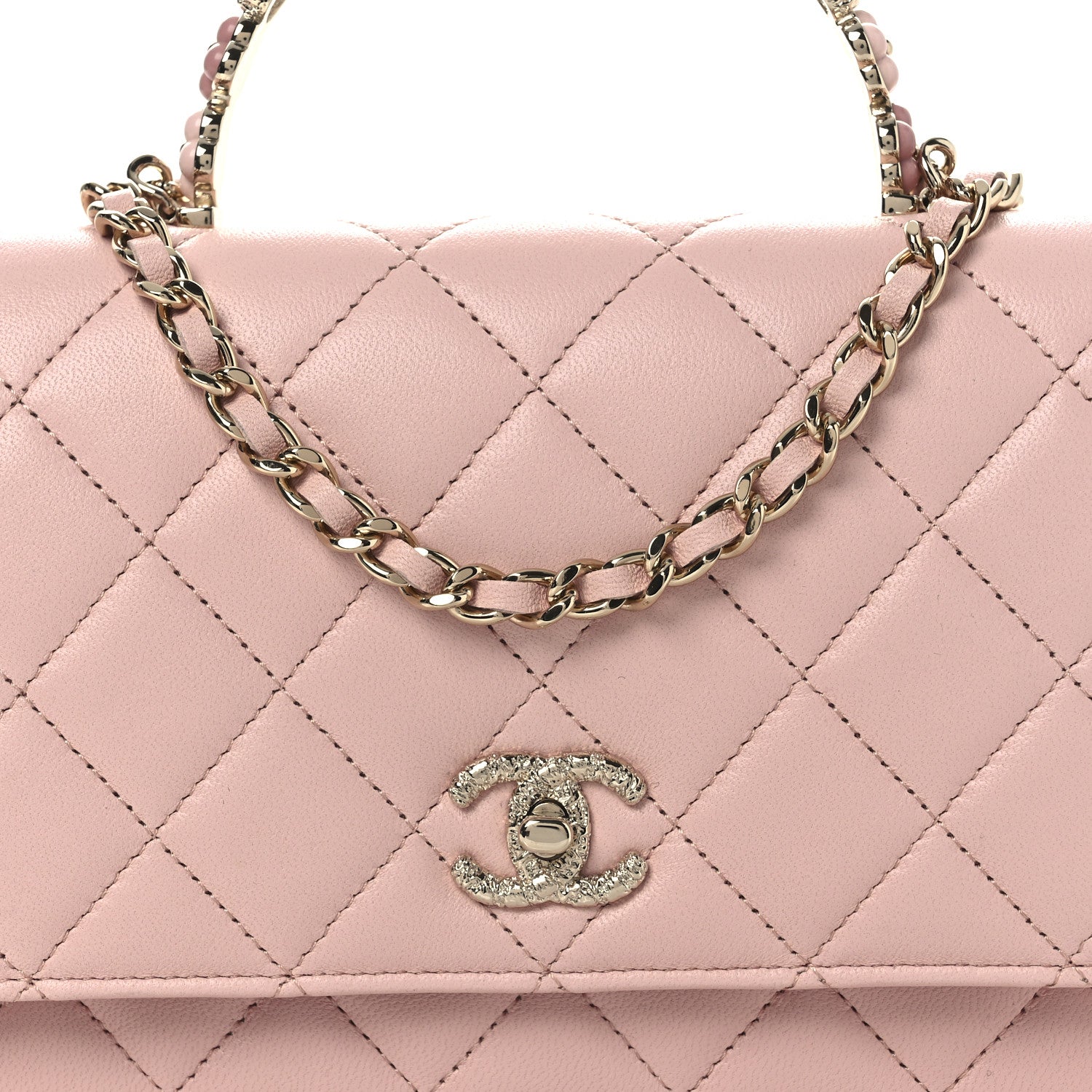 Chanel Lambskin Quilted Metal Enamel Flower Top Handle Wallet On Chain WOC Light Pink 9 of 13
