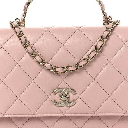 Chanel Lambskin Quilted Metal Enamel Flower Top Handle Wallet On Chain WOC Light Pink 9 of 13