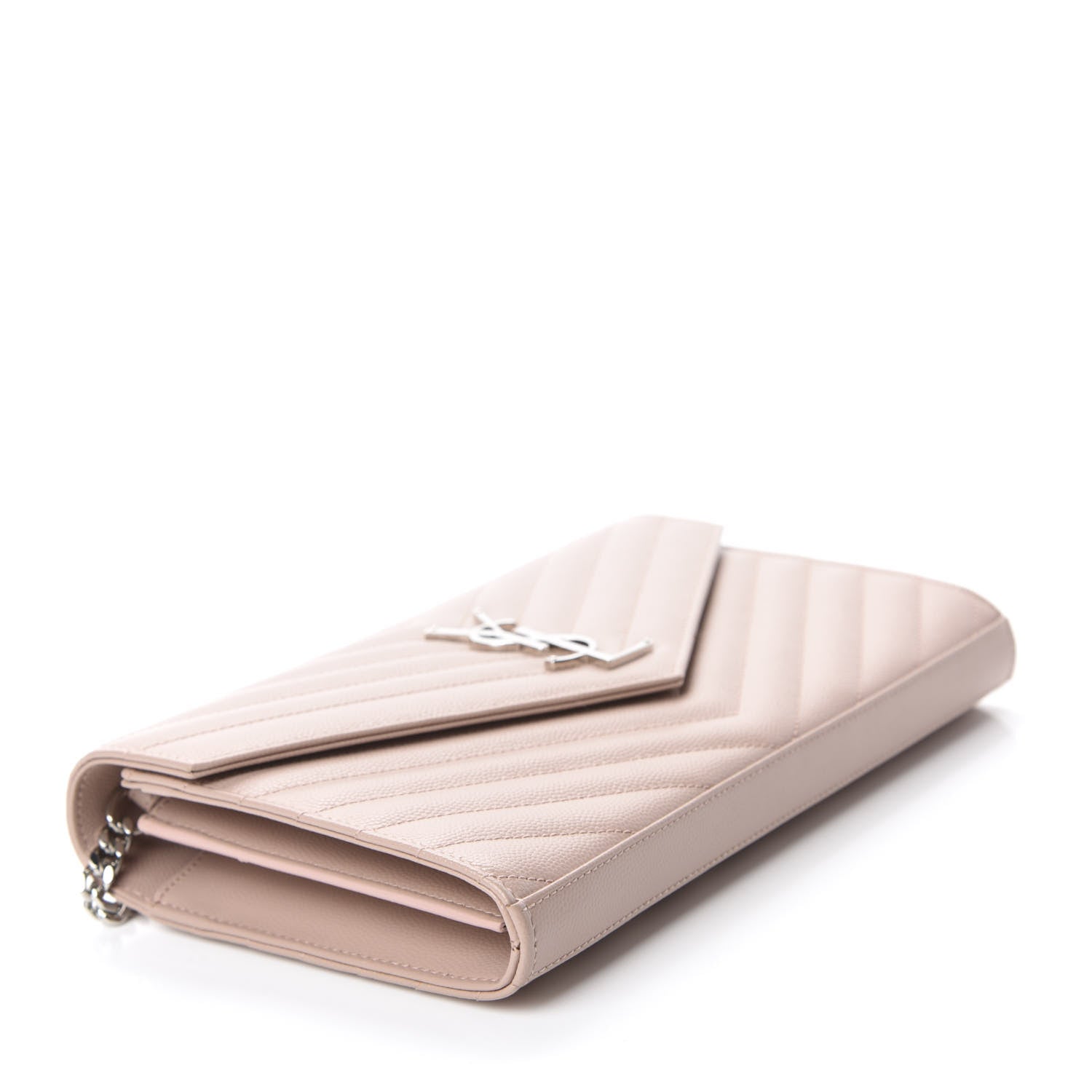 Saint Laurent Grain De Poudre Matelasse Chevron Monogram Chain Wallet Pale Pink 4 of 9