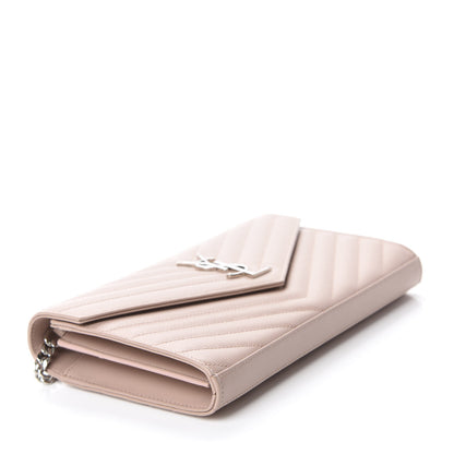 Saint Laurent Grain De Poudre Matelasse Chevron Monogram Chain Wallet Pale Pink 4 of 9