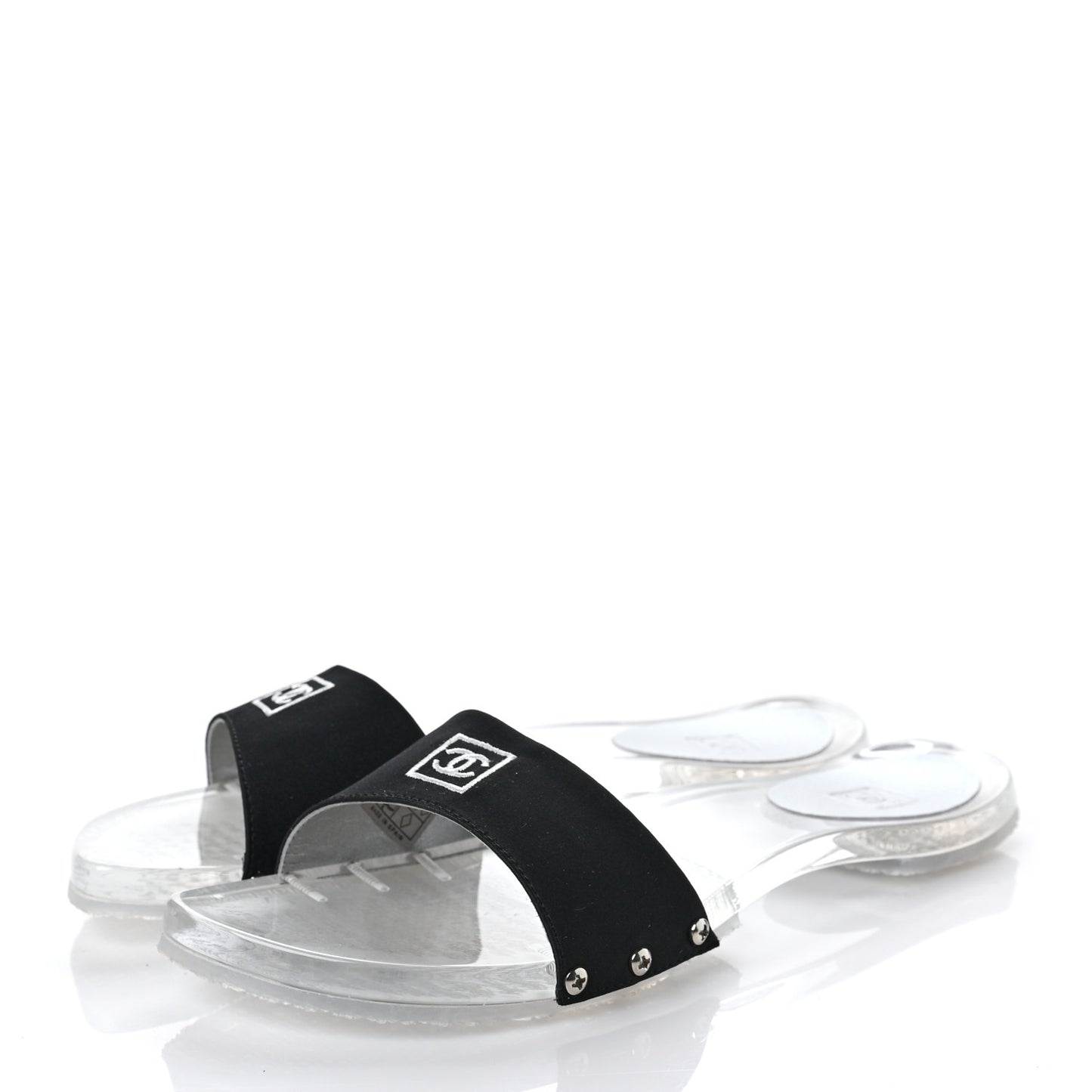 PVC Transparent Satin CC Flat Slide Sandals 37 White Black