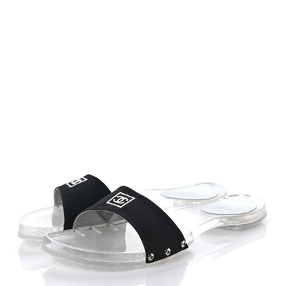 Chanel PVC Transparent Satin CC Flat Slide Sandals 37 White Black 3 of 8