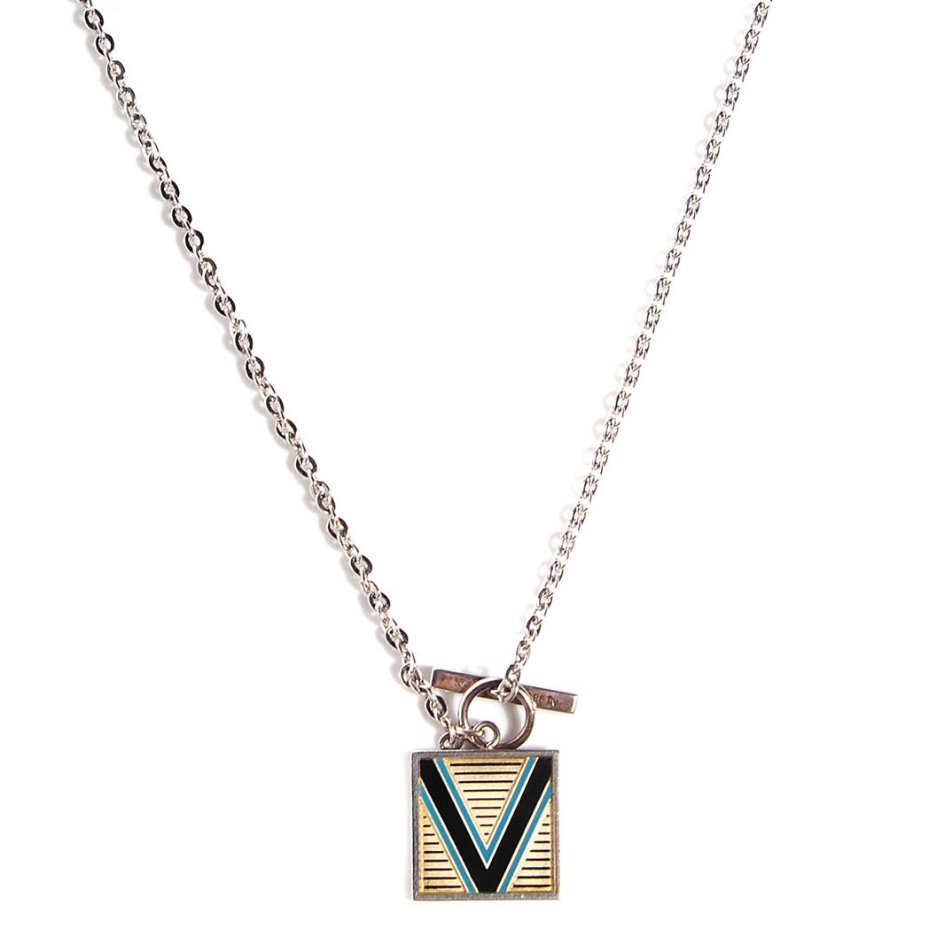 Mens Silver Geometrique V Toggle Necklace Turquoise