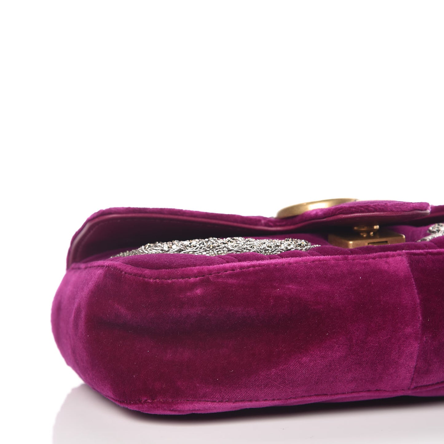 Velvet Matelasse Embroidered Mini GG Marmont Shoulder Bag Bordeaux