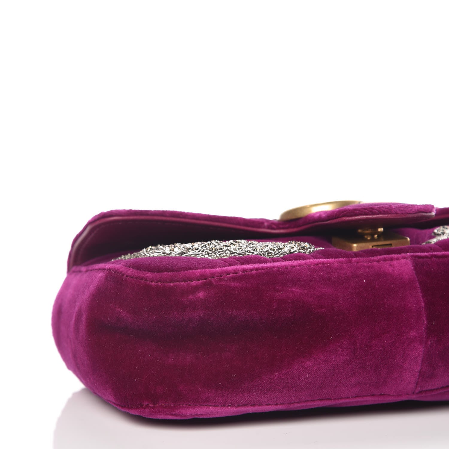 Gucci Velvet Matelasse Embroidered Mini GG Marmont Shoulder Bag Bordeaux 8 of 10
