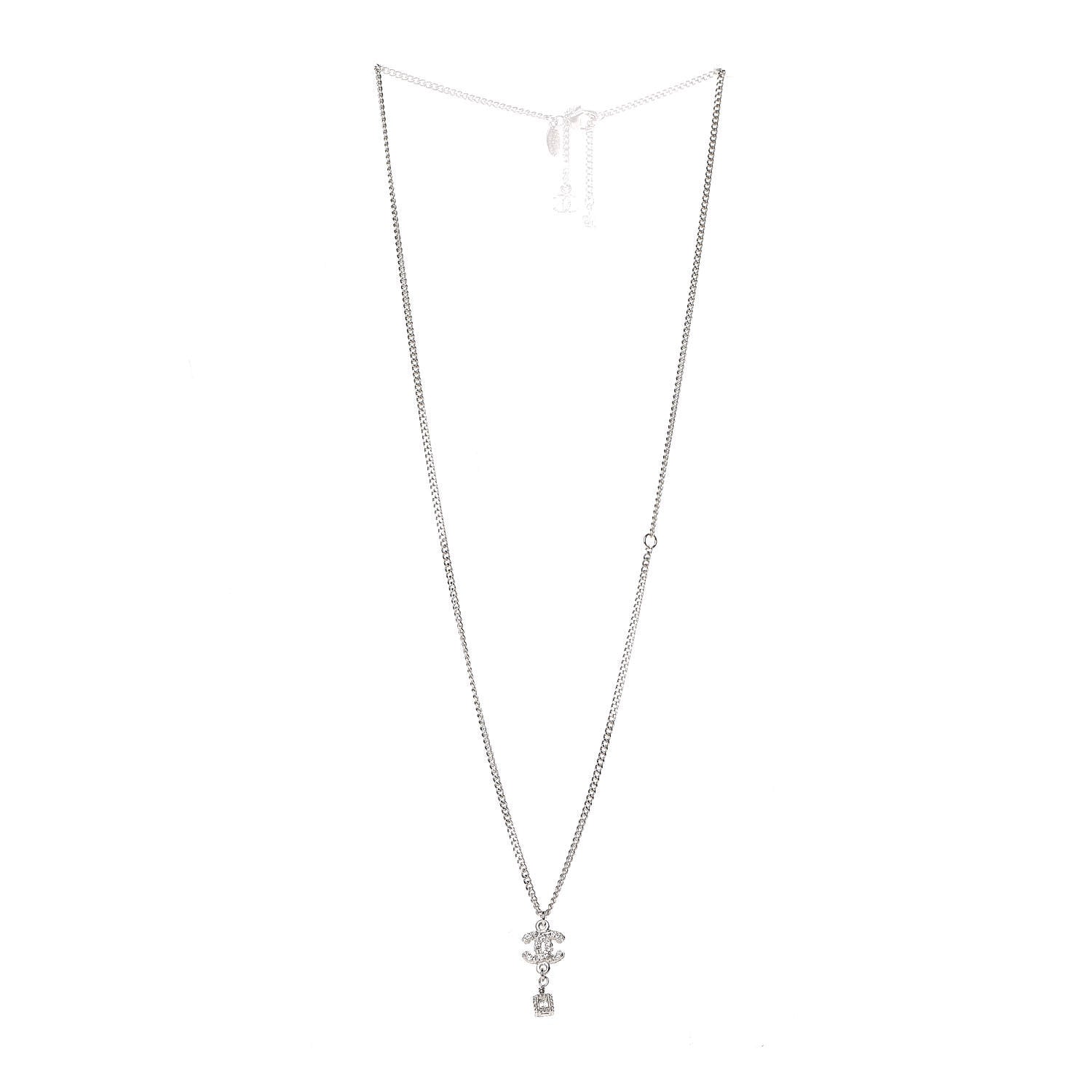 Chanel Crystal CC Drop Necklace Silver 3 of 7