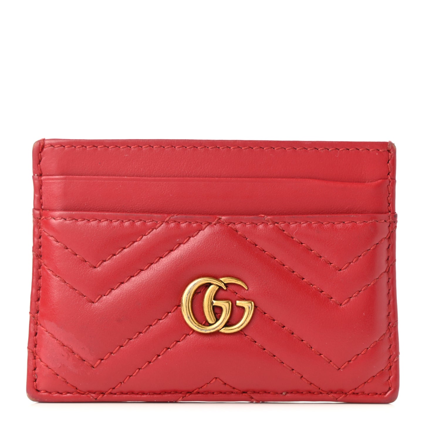 Calfskin Matelasse GG Marmont Card Holder Hibiscus Red