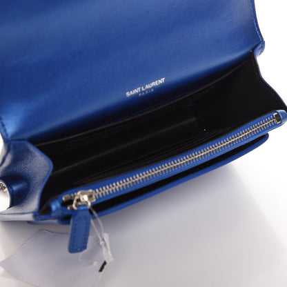 Saint Laurent Metallic Calfskin Monogram Sunset Chain Wallet Blue Royal 7 of 7
