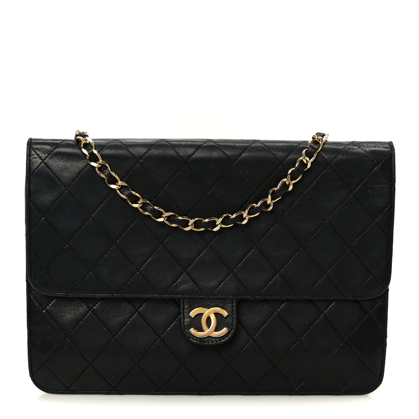 Lambskin Quilted Medium Single Flap Black