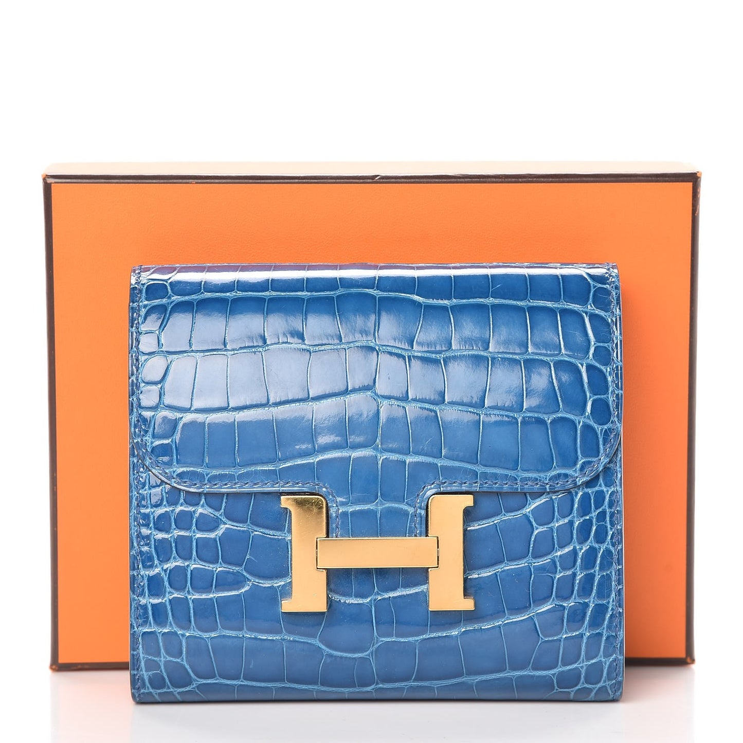 Shiny Alligator Constance Short Wallet Bleu Izmir