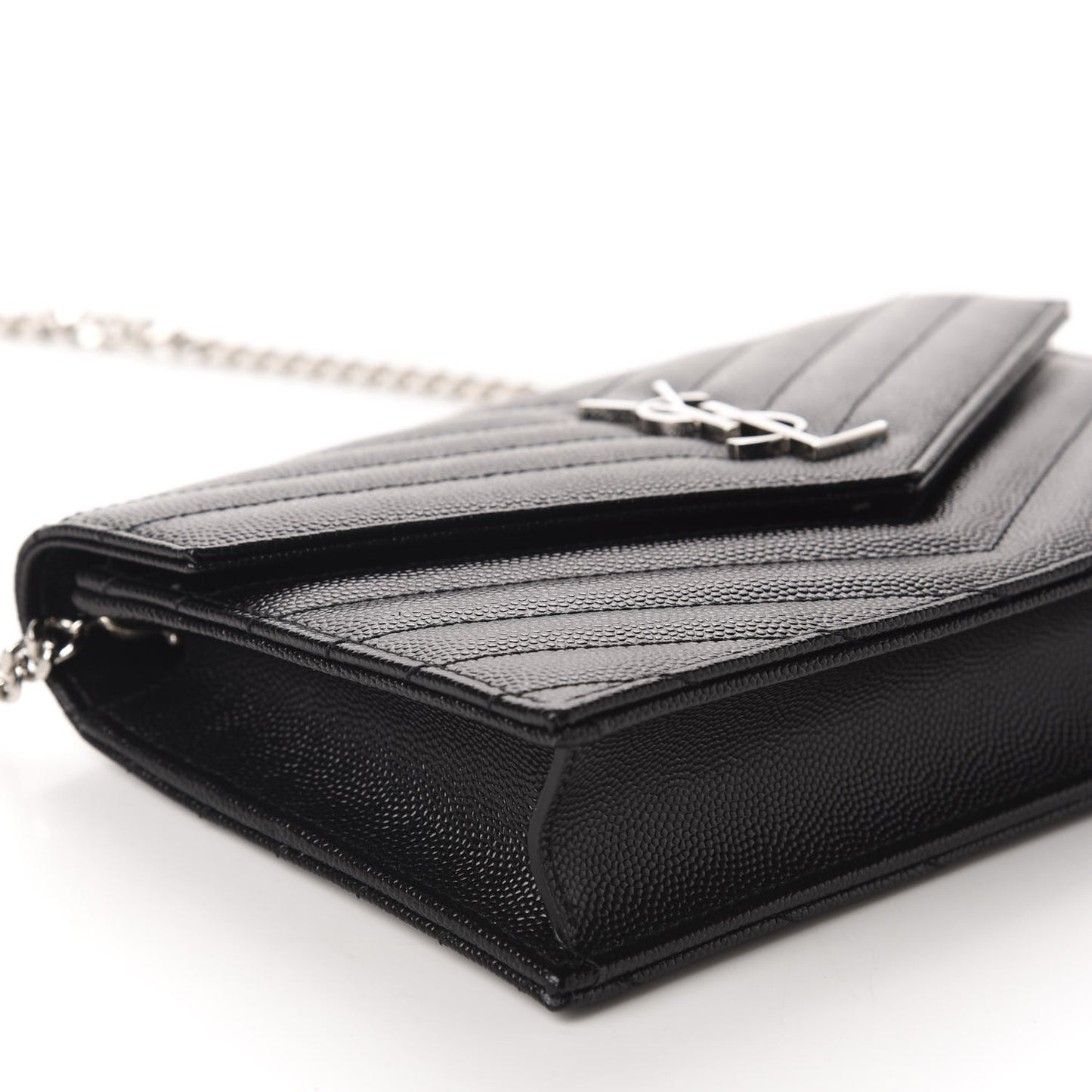 Grain De Poudre Matelasse Chevron Monogram Envelope Chain Wallet Black