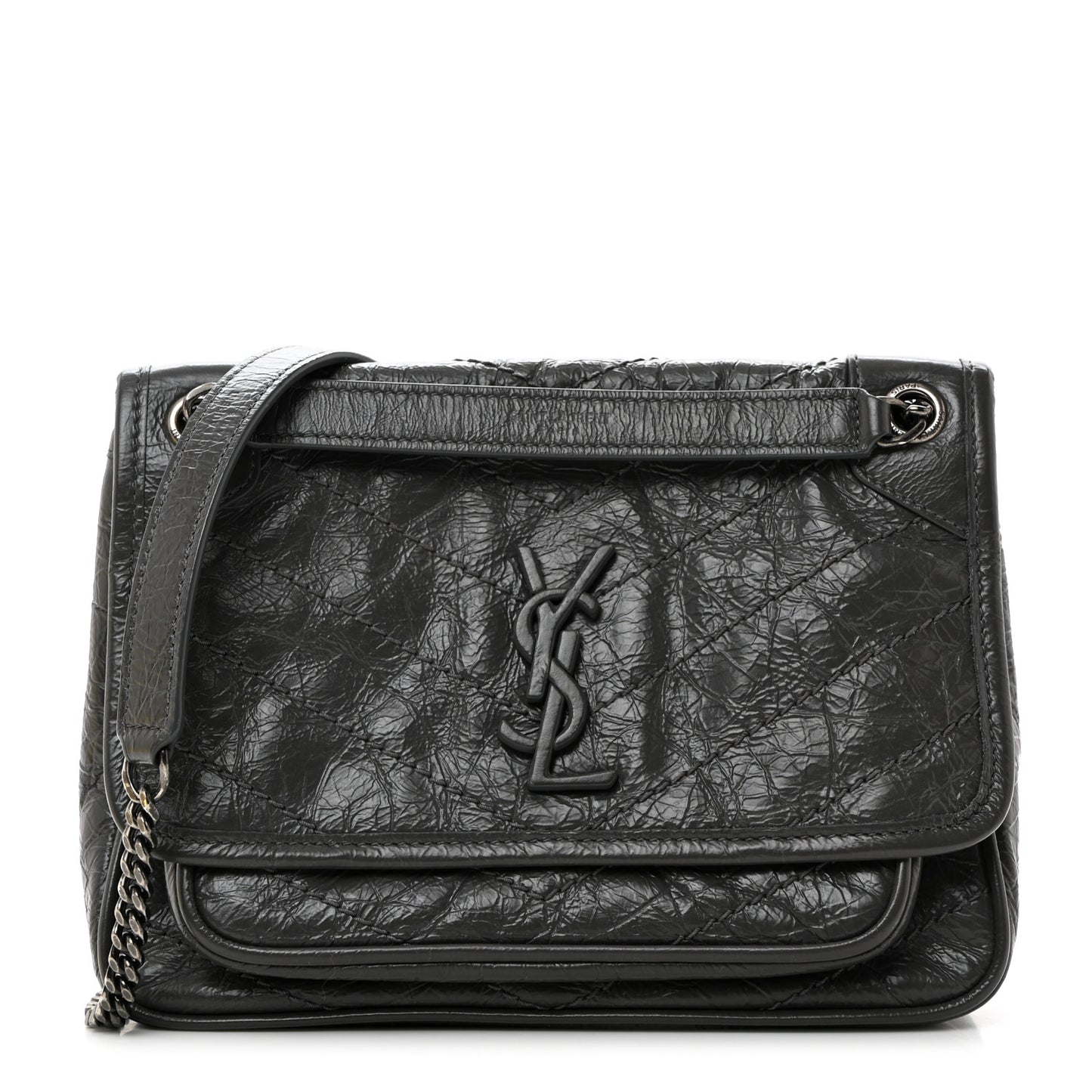 Crinkled Calfskin Matelasse Monogram Baby Niki Chain Satchel Storm