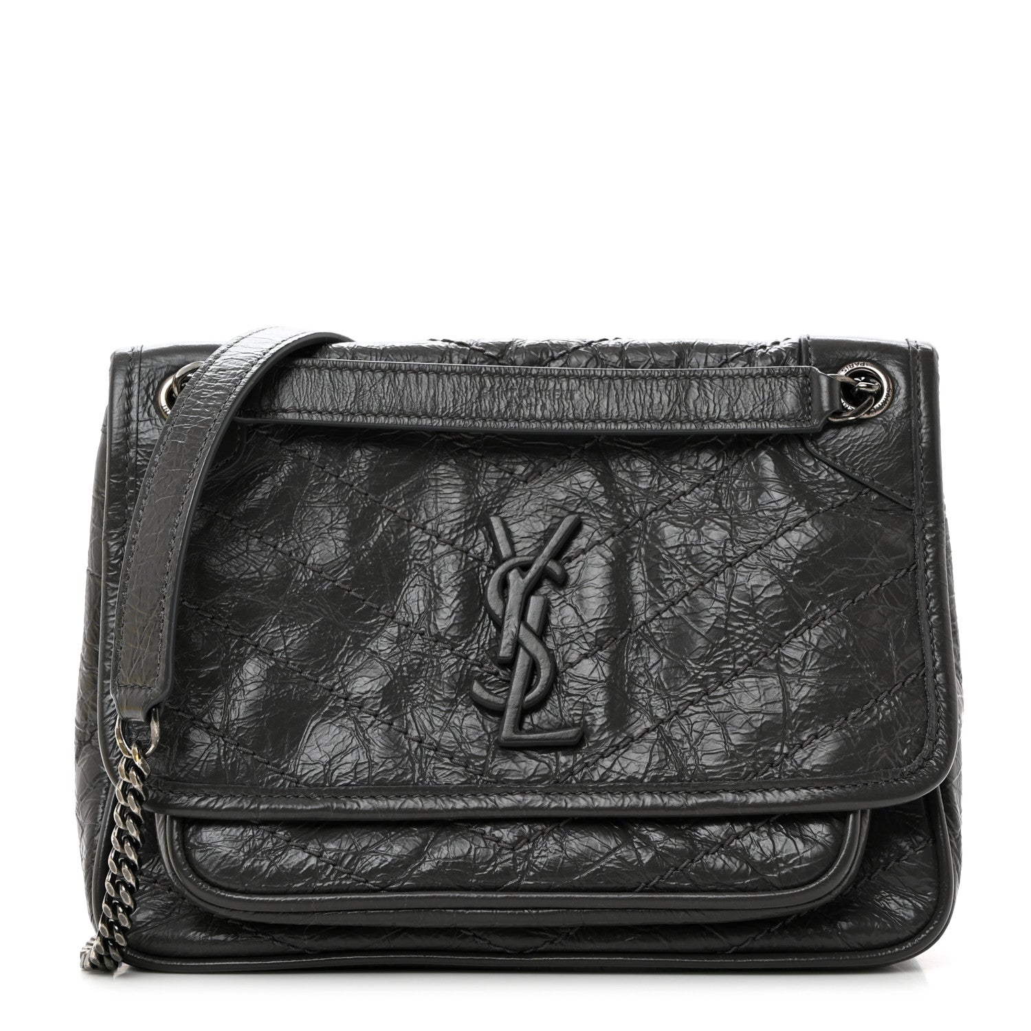 Saint Laurent Crinkled Calfskin Matelasse Monogram Baby Niki Chain Satchel Storm 1 of 10