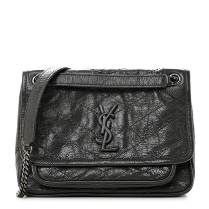 Saint Laurent Crinkled Calfskin Matelasse Monogram Baby Niki Chain Satchel Storm 1 of 10