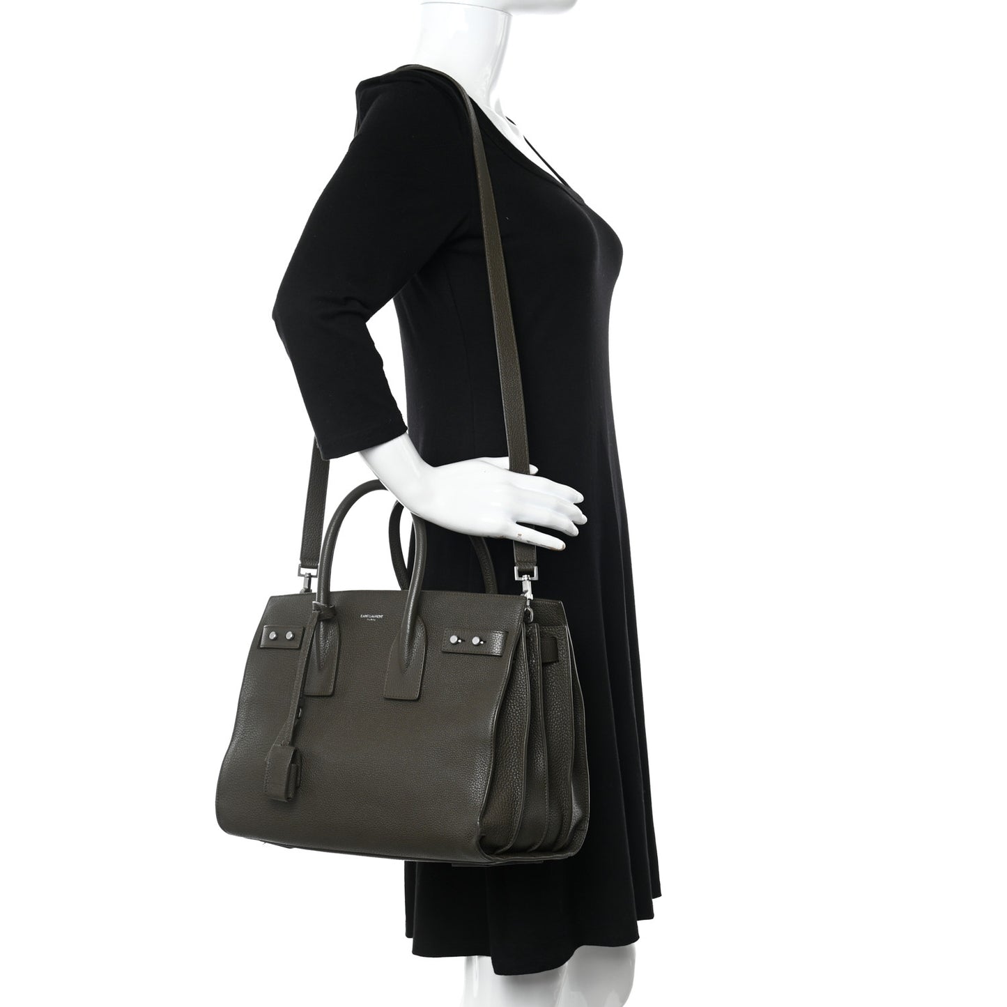 Grained Calfskin Small Supple Sac De Jour Kaki Militaire