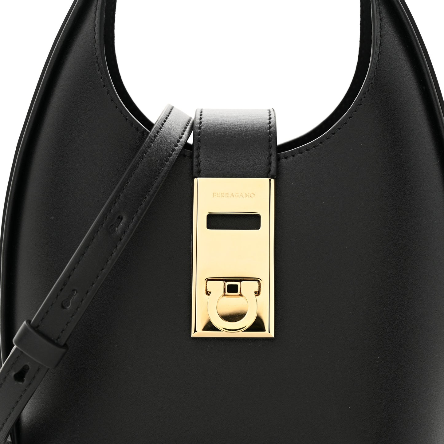 Soft Calfskin Mini Gancini Hobo Black