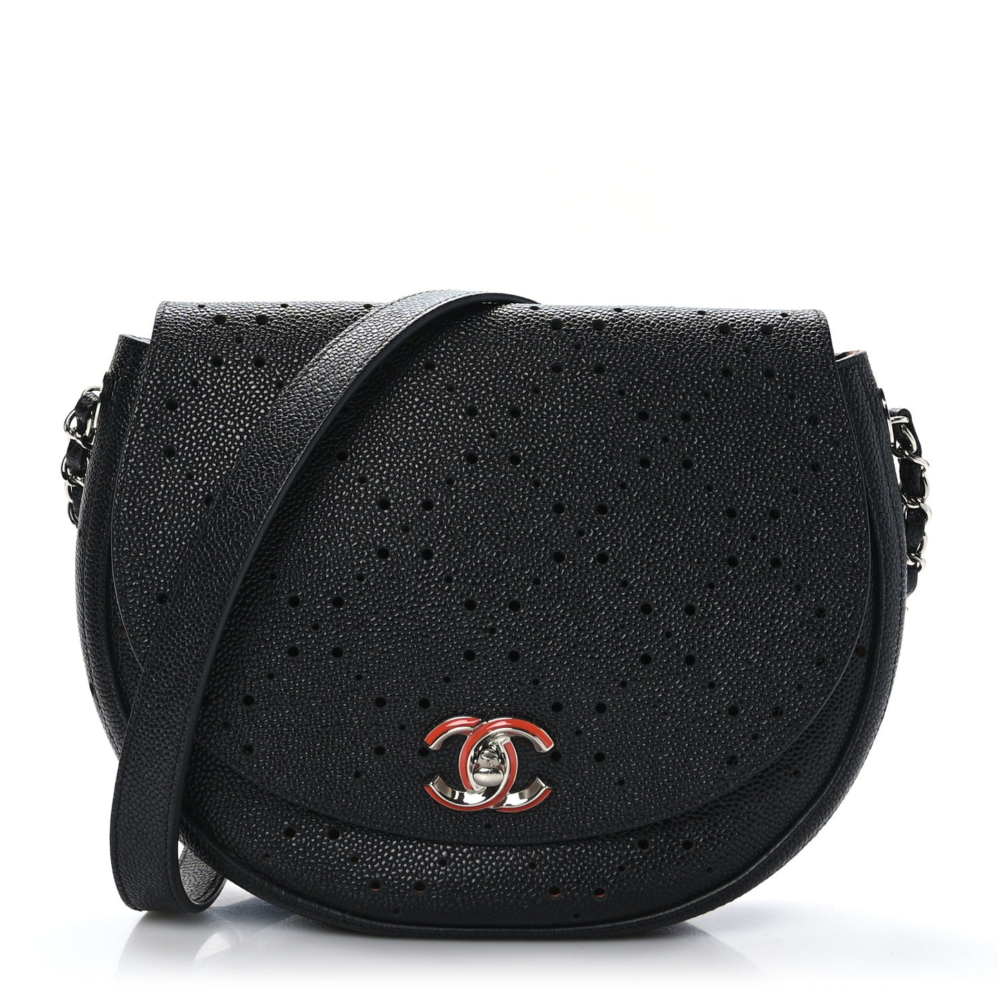 Caviar Perforated Messenger Bag Black