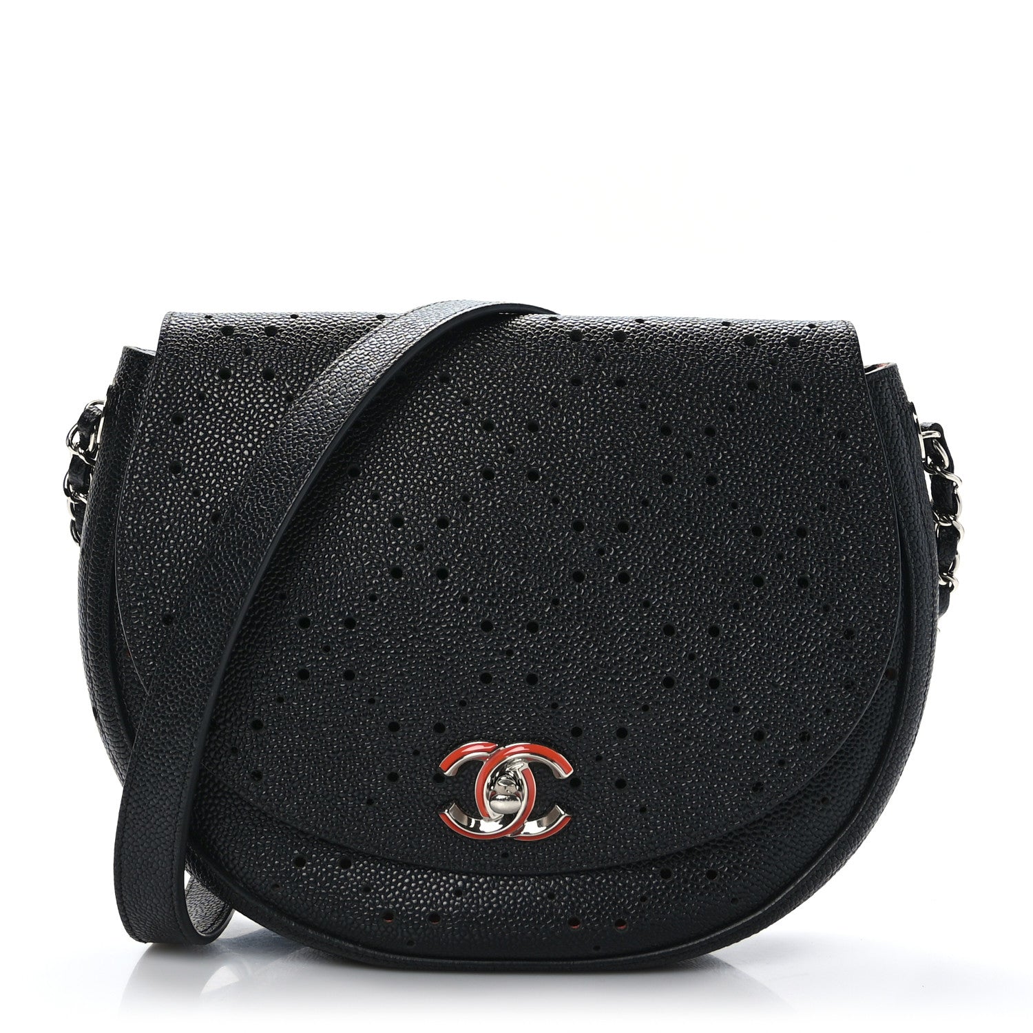Chanel Caviar Perforated Messenger Bag Black 1 of 9