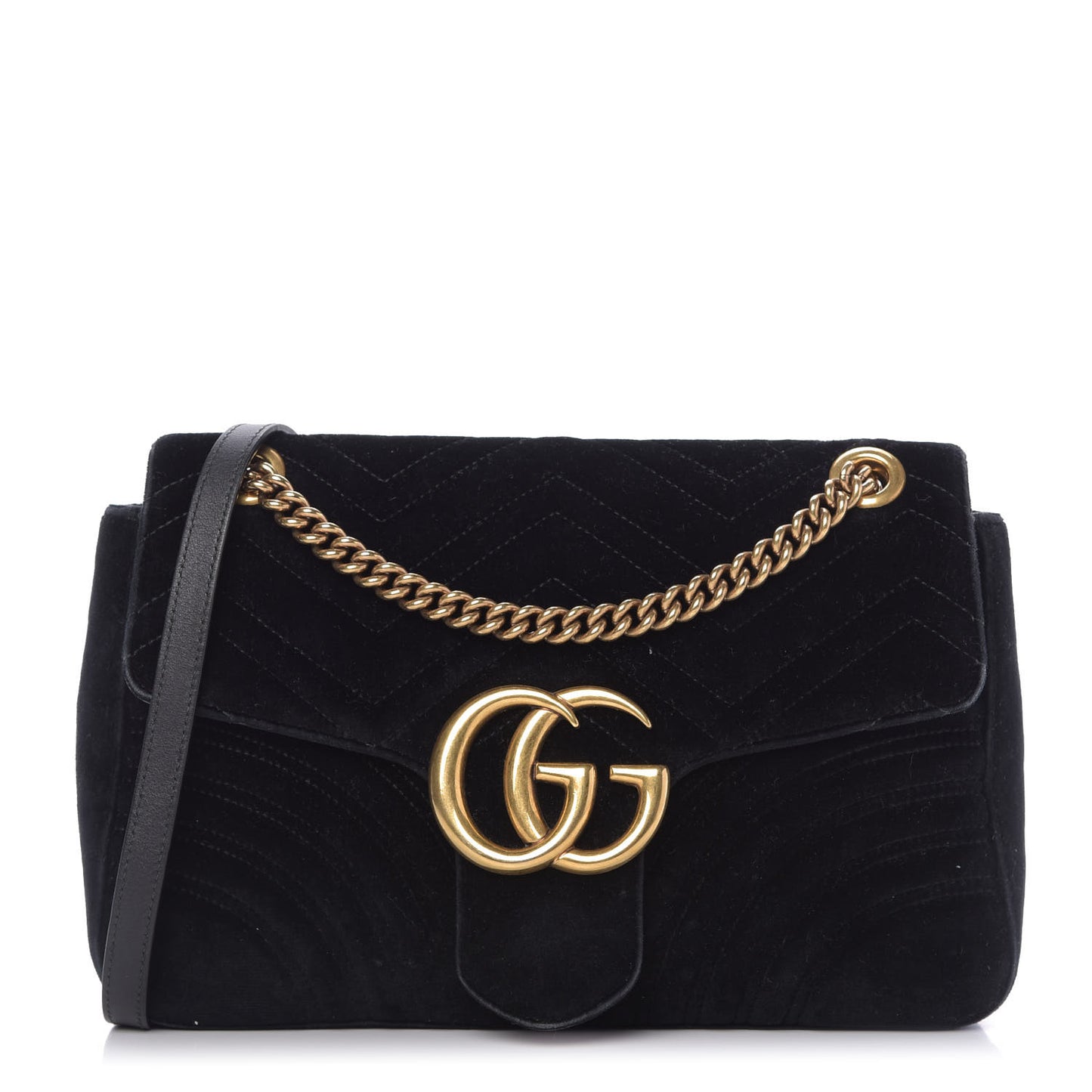 Velvet Matelasse Medium GG Marmont Shoulder Bag Black