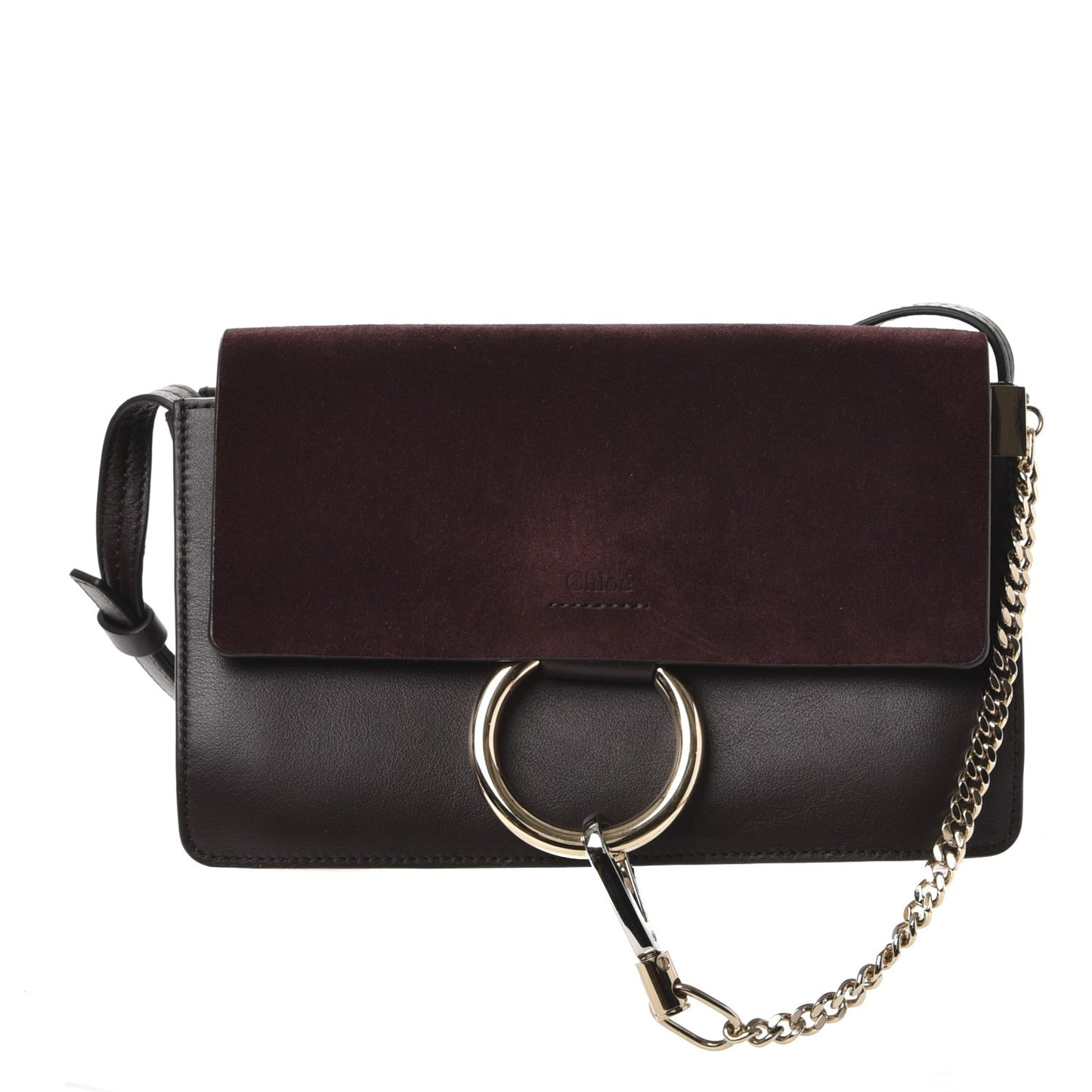 Suede Calfskin Small Faye Shoulder Bag Carbon Brown