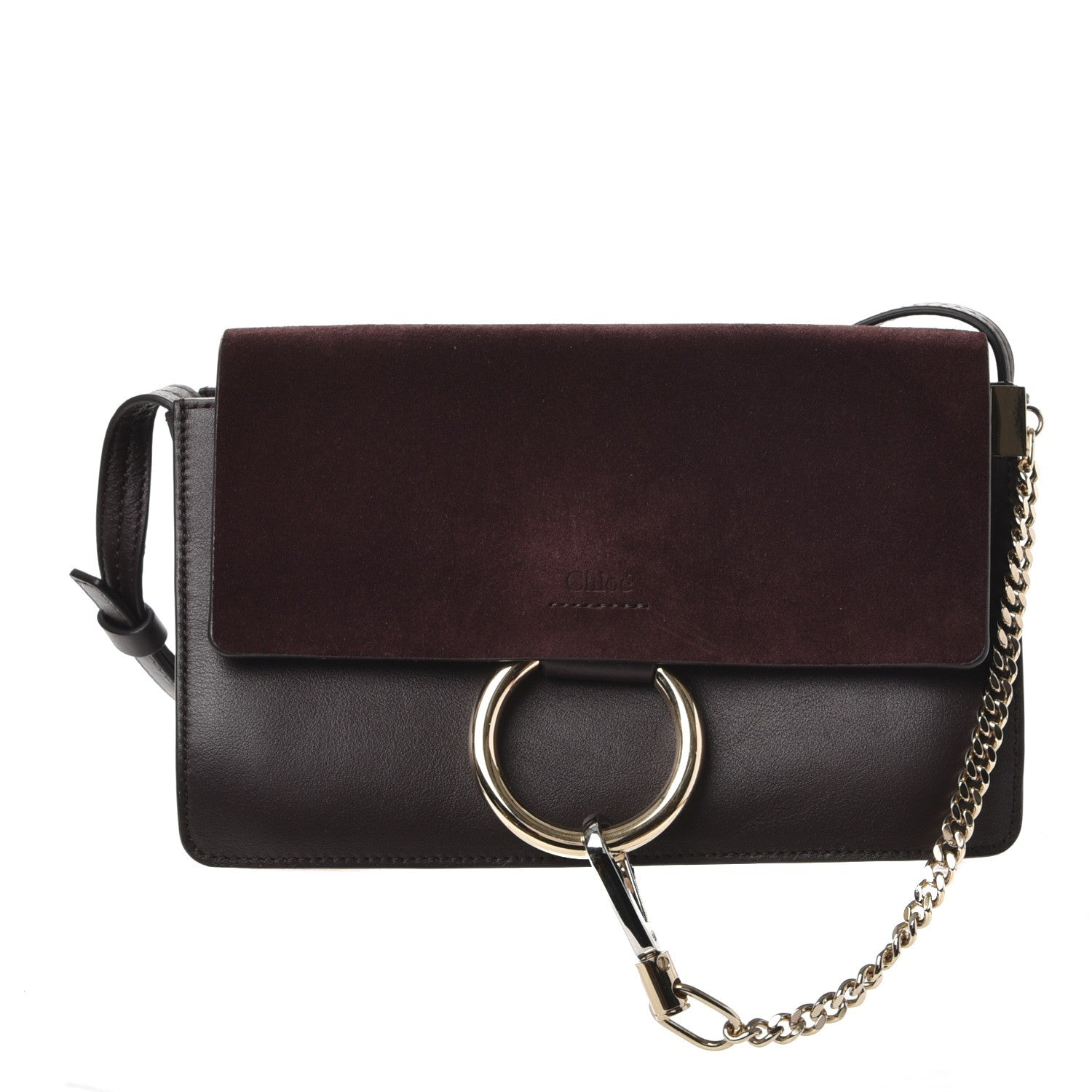 Chloe Suede Calfskin Small Faye Shoulder Bag Carbon Brown 1 of 8