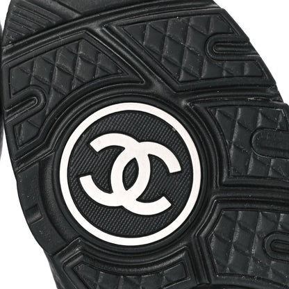 Chanel Mesh Suede Calfskin Grained Calfskin Womens CC Sneakers 38.5 White Black 6 of 9