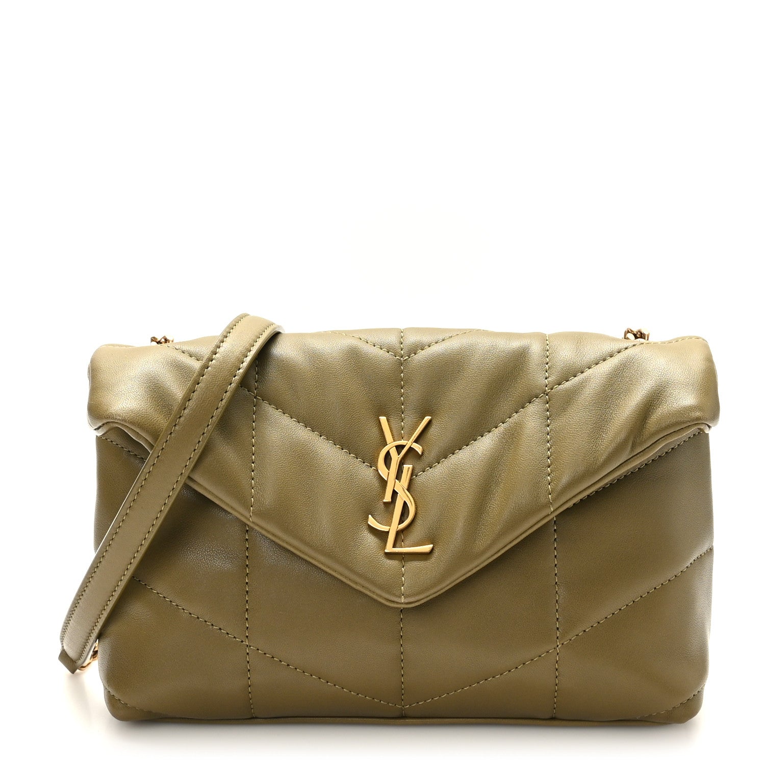 Saint Laurent Lambskin Quilted Toy Loulou Puffer Monogram Chain Satchel Hazel Green 1 of 10