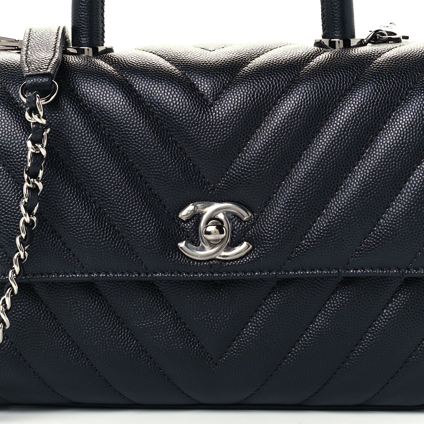 Caviar Chevron Quilted Mini Coco Handle Flap Black
