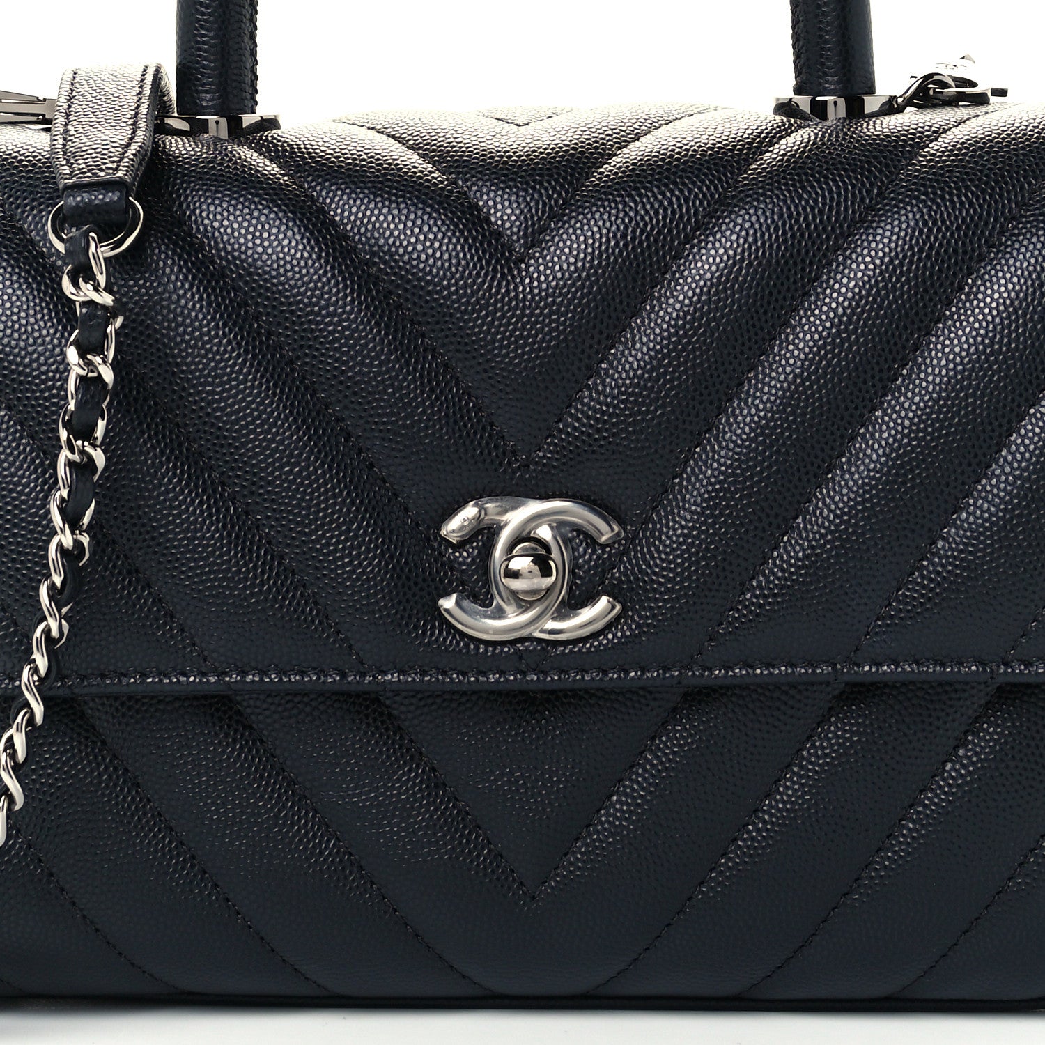 Chanel Caviar Chevron Quilted Mini Coco Handle Flap Black 11 of 12