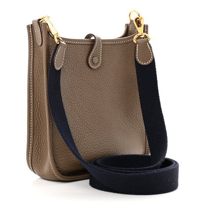 Hermes Taurillon Clemence Amazone Evelyne TPM Etoupe Bleu Indigo 3 of 12
