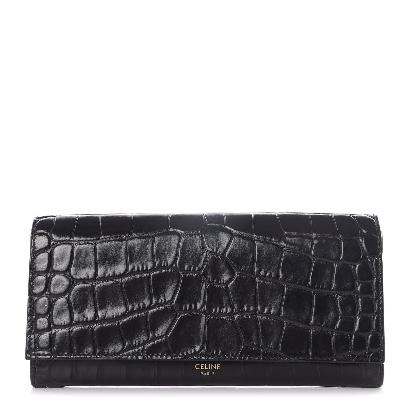Crocodile Embossed Calfskin Large Flap Wallet Black