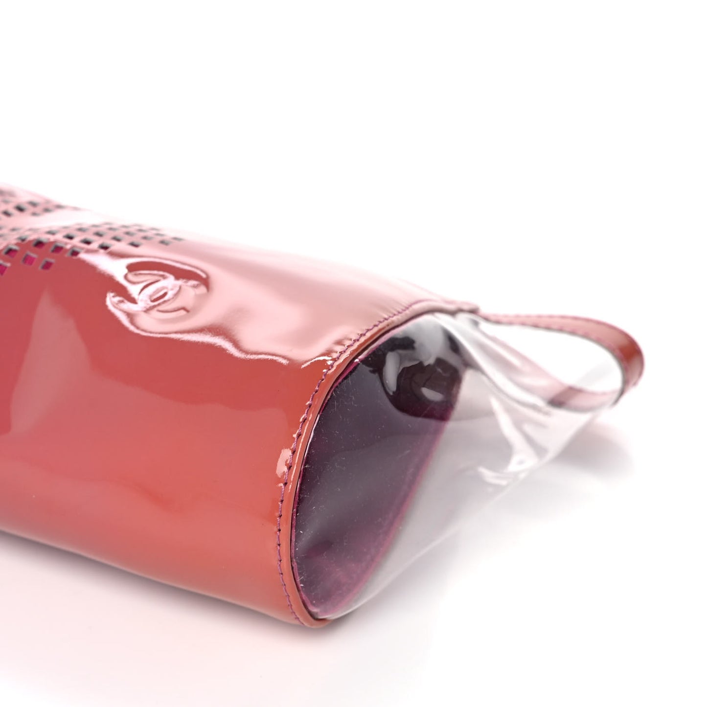 PVC Patent Calfskin Perforated CC Clutch Pink