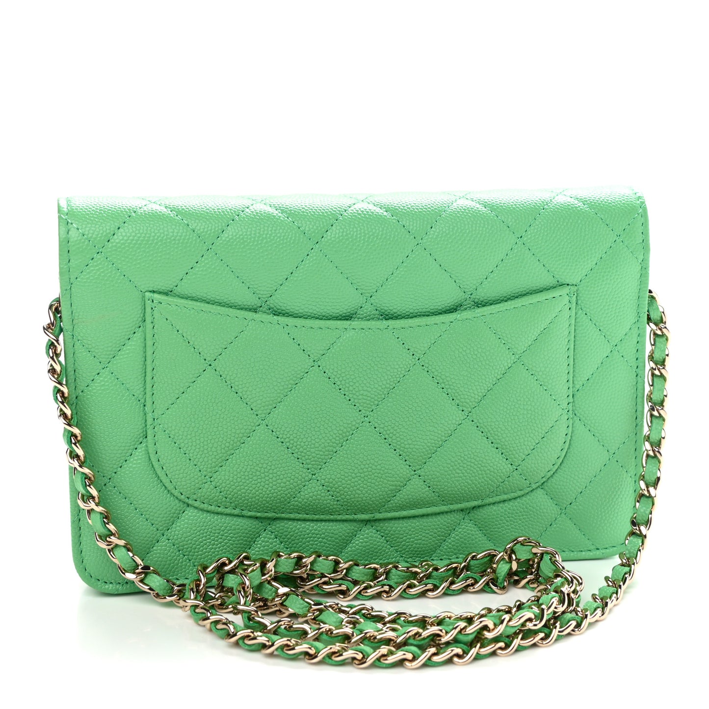 Caviar Quilted Wallet On Chain WOC Light Green