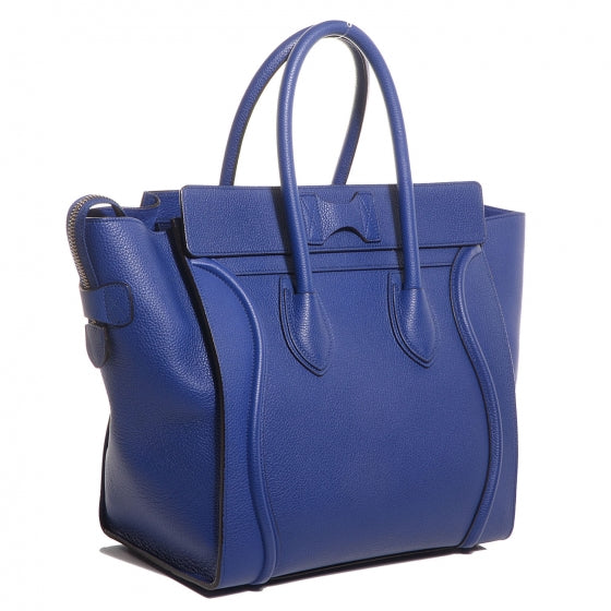 Celine Drummed Calfskin Mini Luggage Indigo 3 of 9