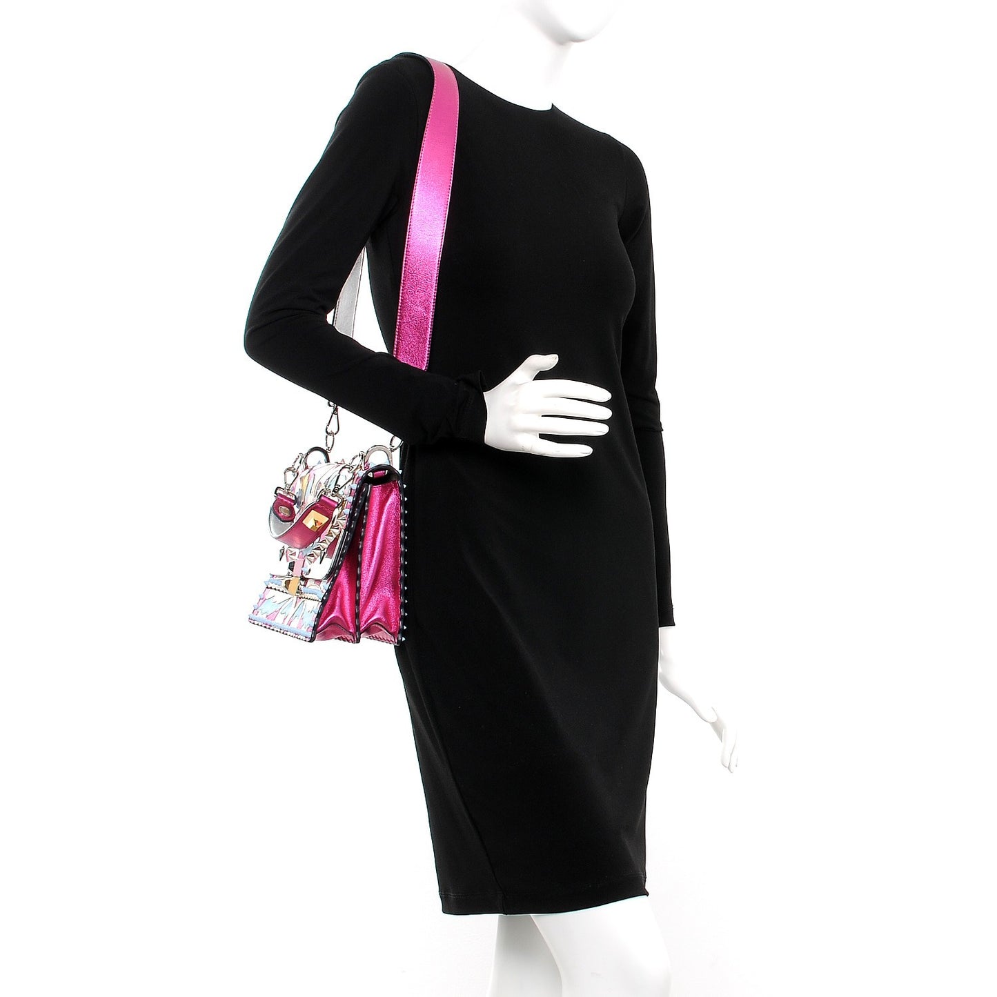 Metallic Calfskin Wonder Monster Kan I Shoulder Bag Pink Silver