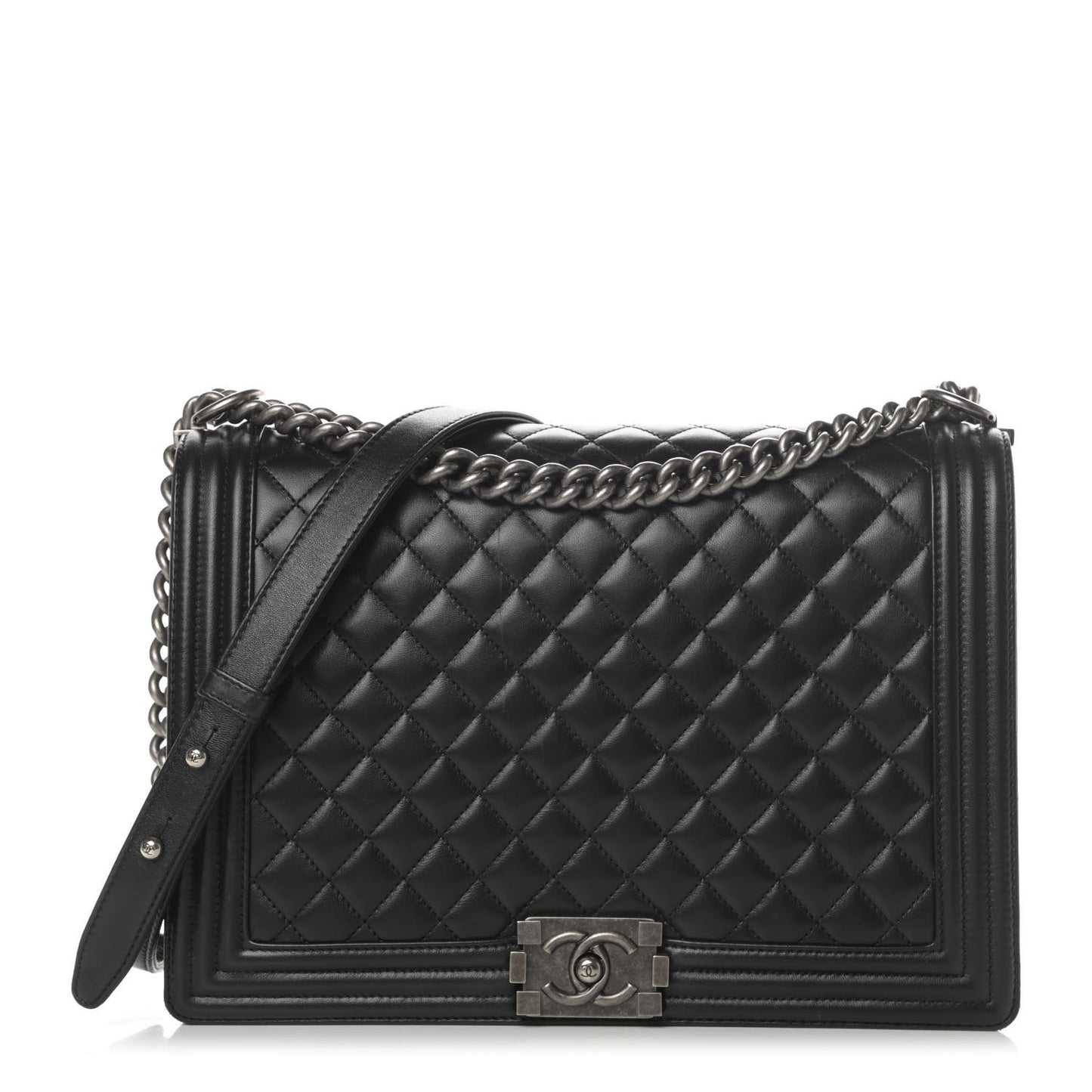 Lambskin Quilted Large Boy Flap Black