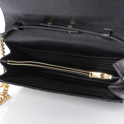 Saint Laurent Grain De Poudre Matelasse Chevron Monogram Chain Wallet Black 5 of 10