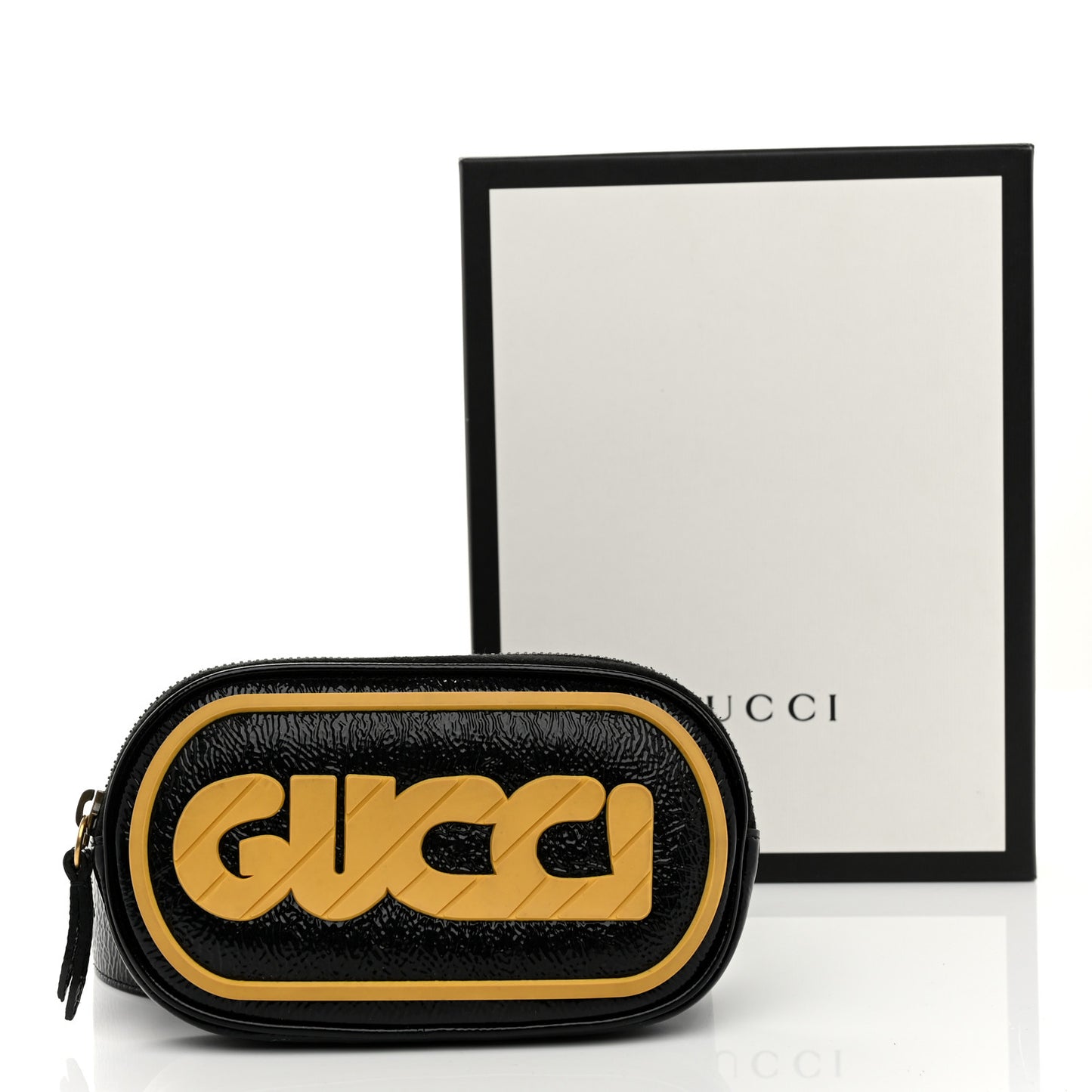 Patent Rubber Game Patch Logo Belt Bag 95 38 Black