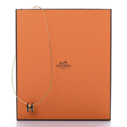 Hermes Lacquered Gold Pop H Pendant Necklace Black 6 of 6