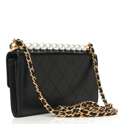 Chanel Goatskin Quilted Chic Pearls Clutch With Chain Black 2 of 15