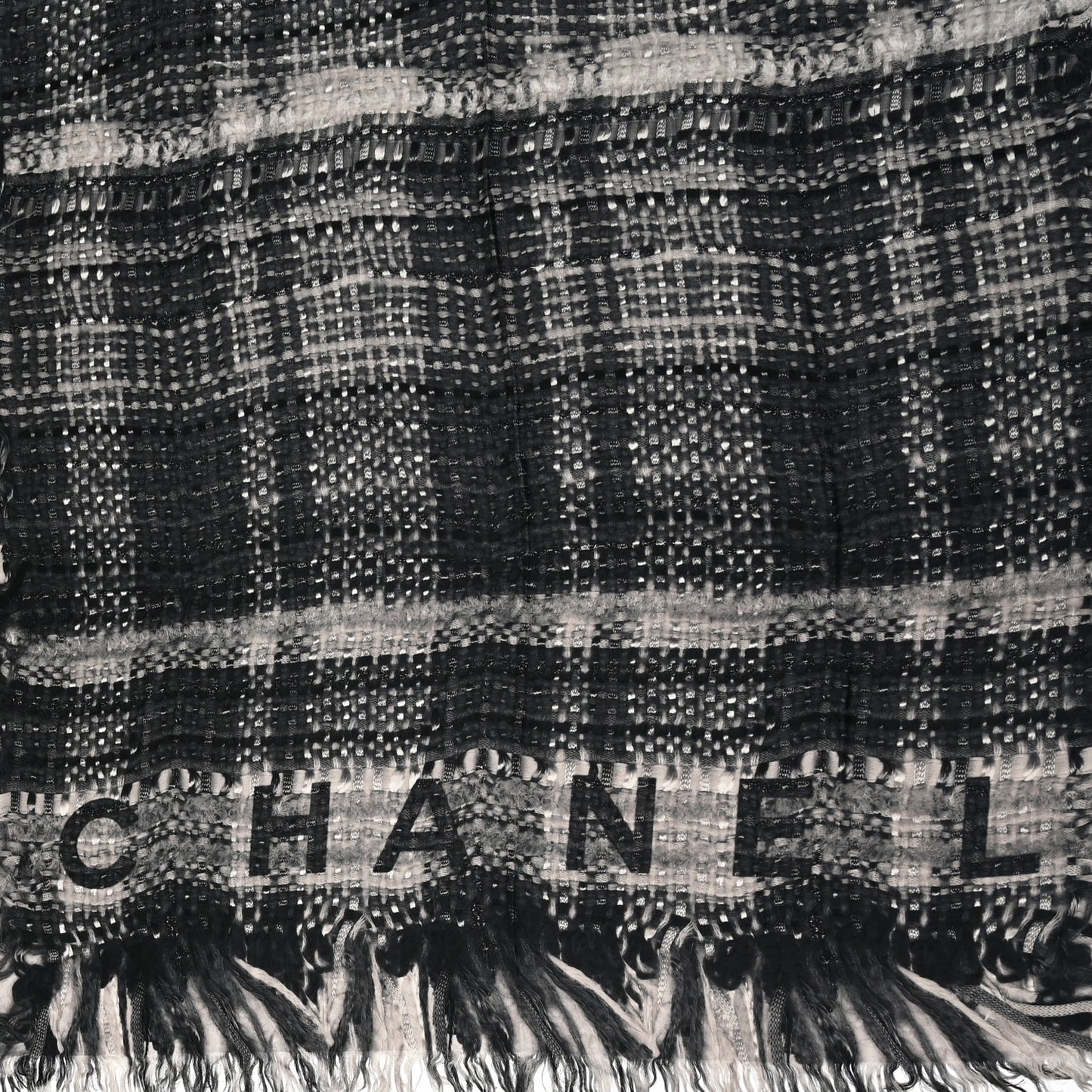Cashmere Silk Plaid CC Scarf Grey White