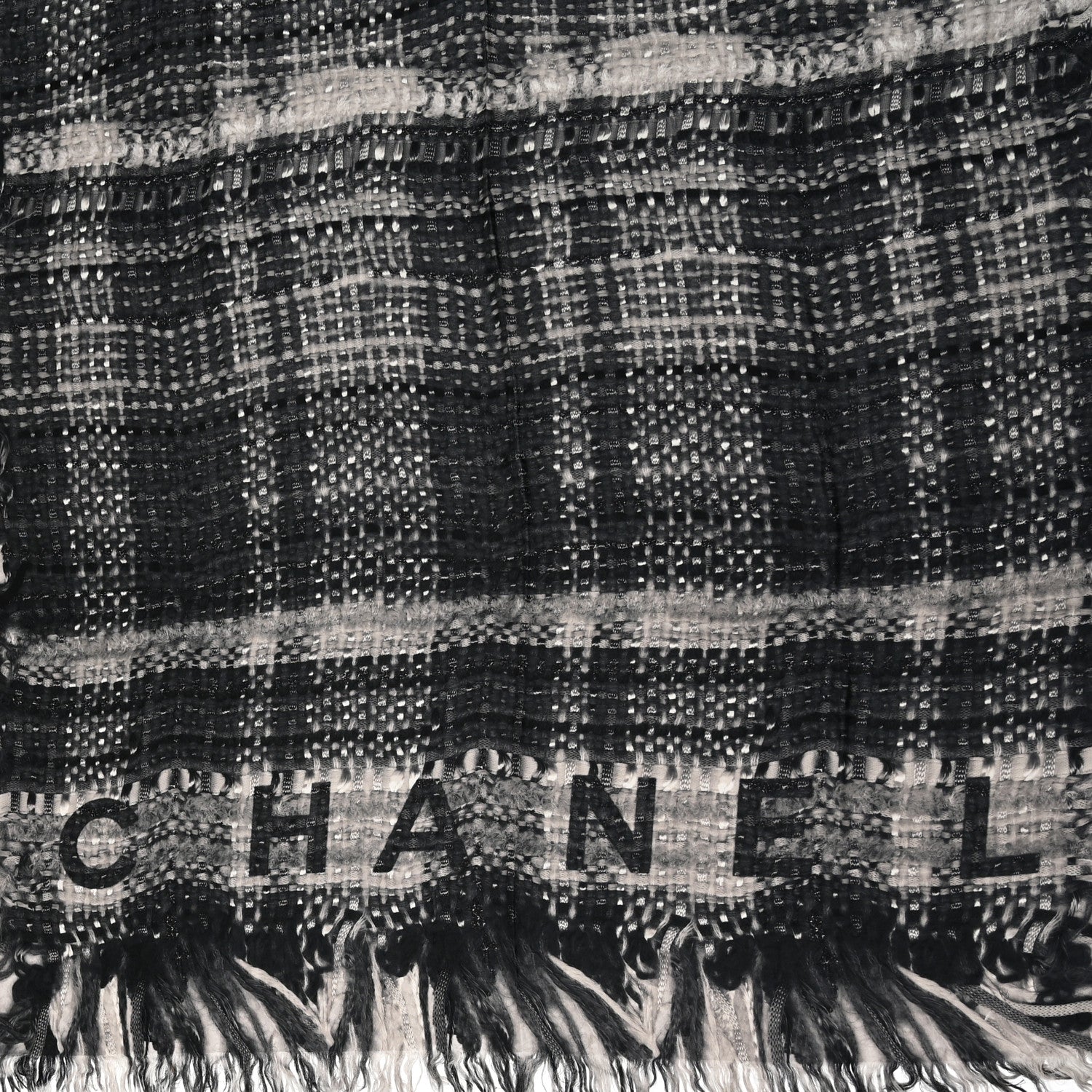 Chanel Cashmere Silk Plaid CC Scarf Grey White 2 of 6